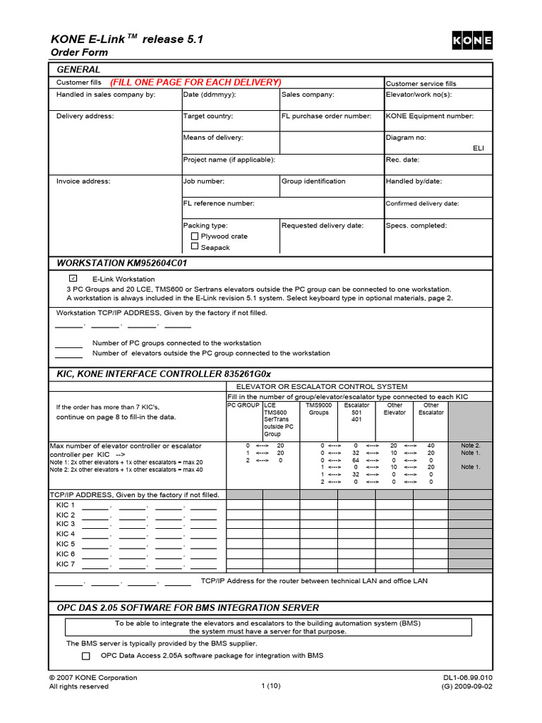 KONE E-Link 5.1 Order Form Guide | PDF | Personal Computers | Microsoft ...