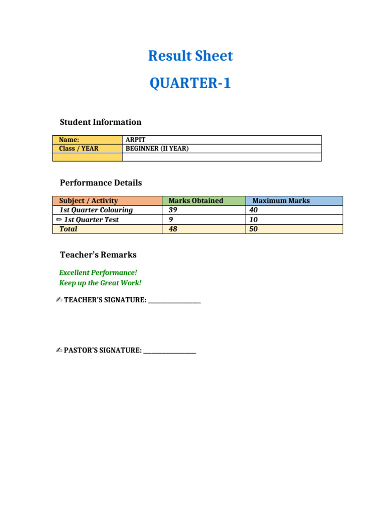 Student Performance Report Q1 | PDF