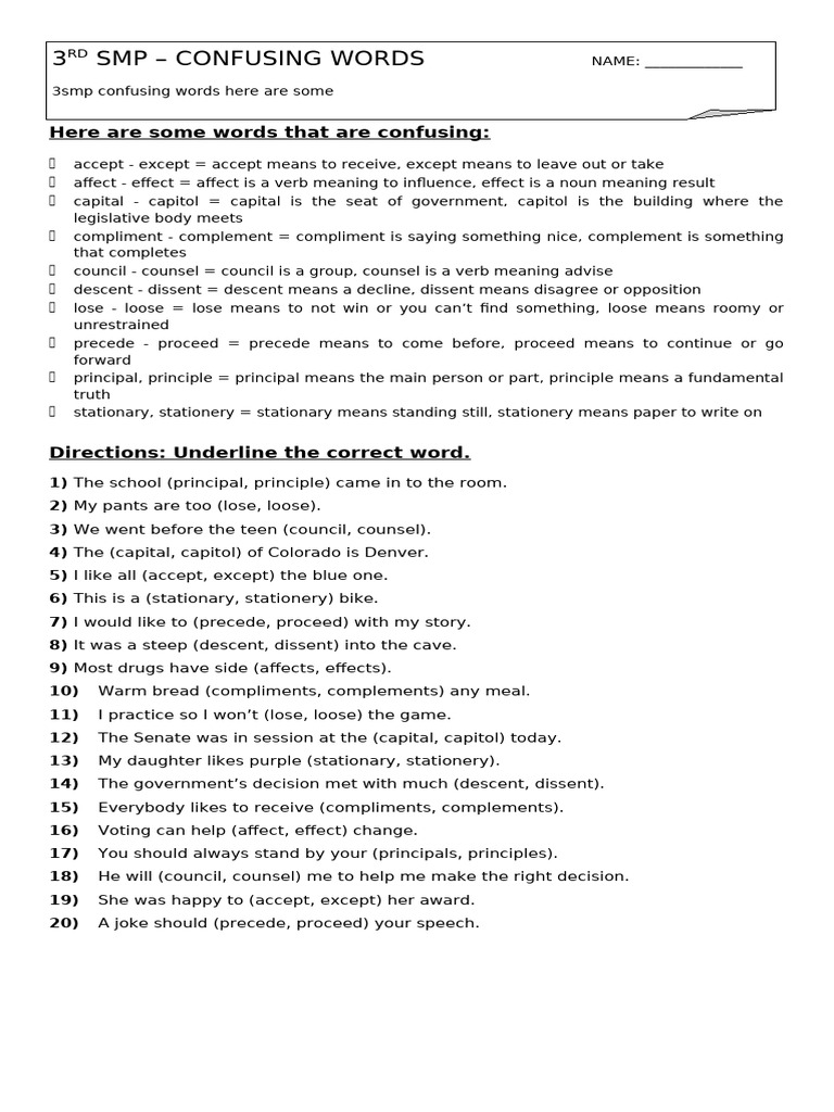 3smp Confusing Words Here Are Some | PDF | Linguistic Morphology | Grammar