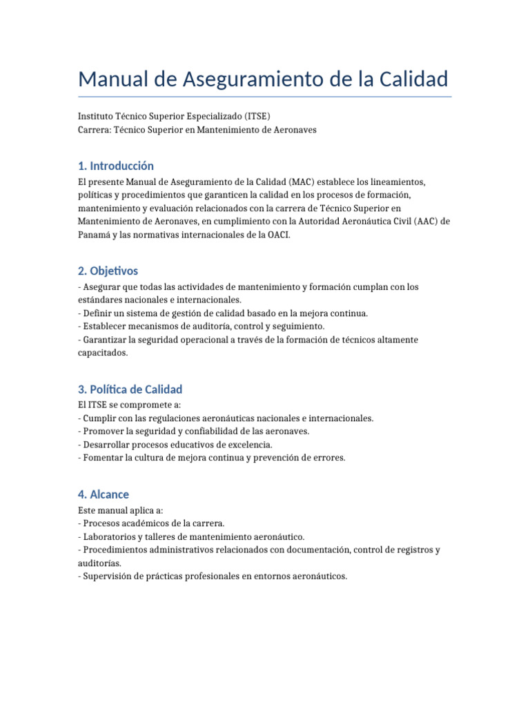 Manual Aseguramiento Calidad ITSE | PDF | Sistema de manejo de calidad ...