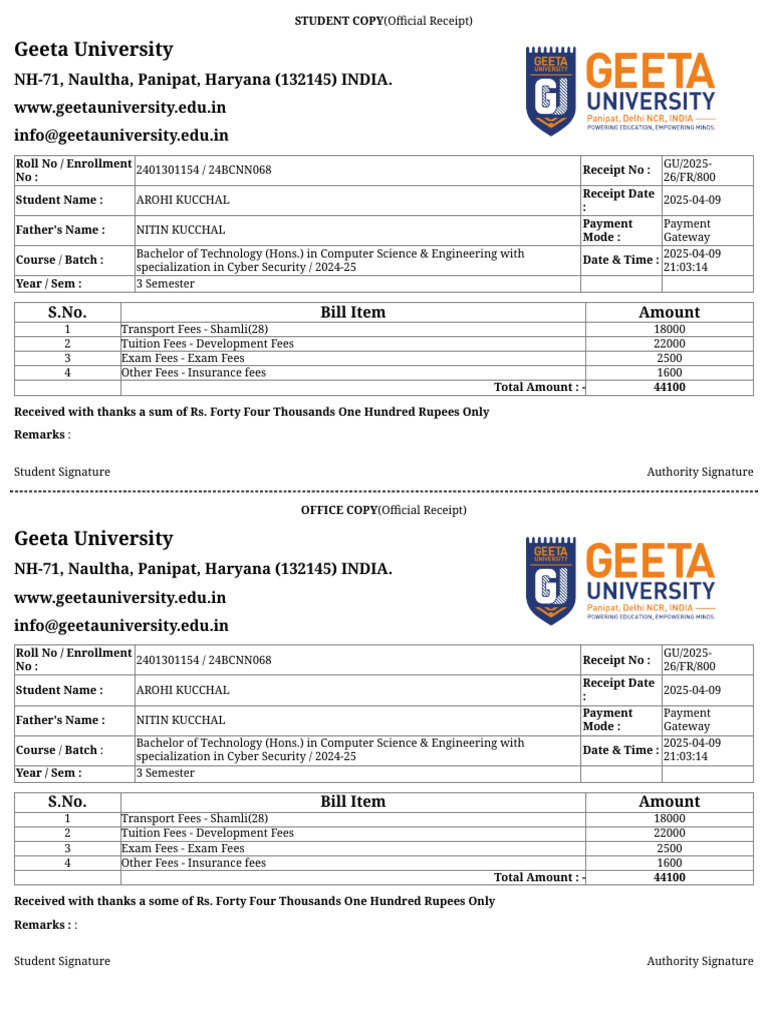 Fees Viewreceipt 101678 | PDF | Educational Stages