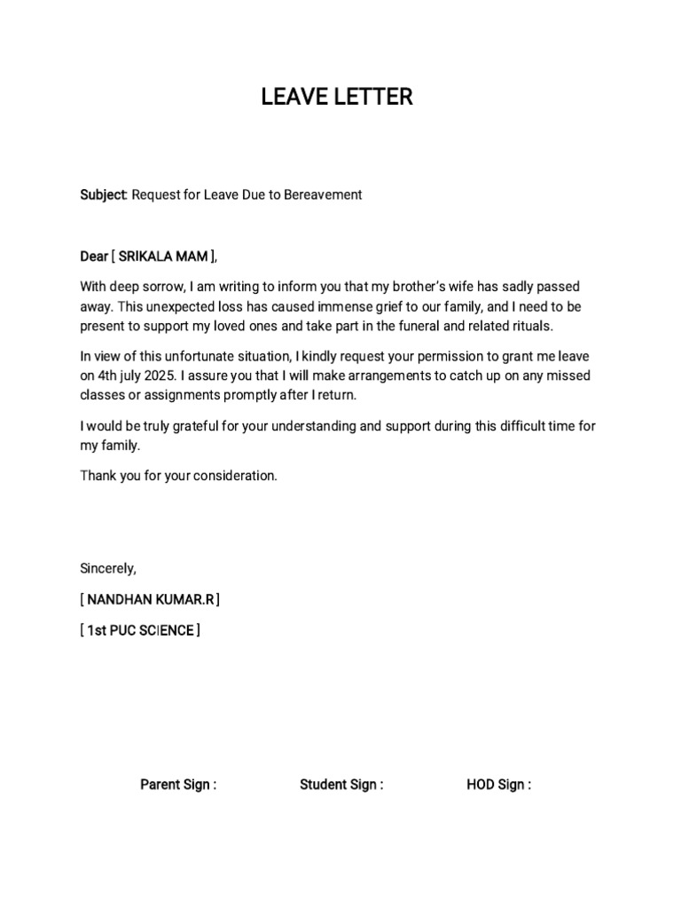 Leave Letter 1 Wps Office | PDF