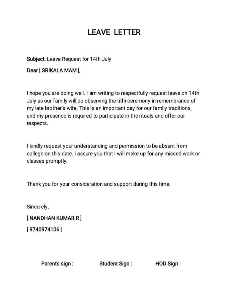 Leave Letter-2-Wps Office | PDF
