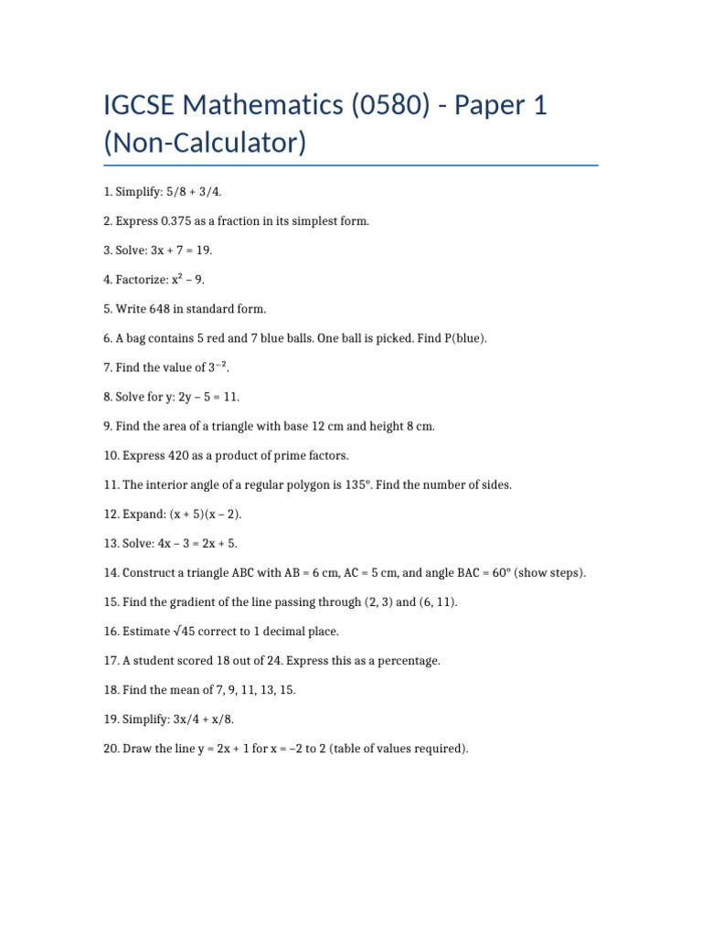 IGCSE Math Paper 1 Overview | PDF