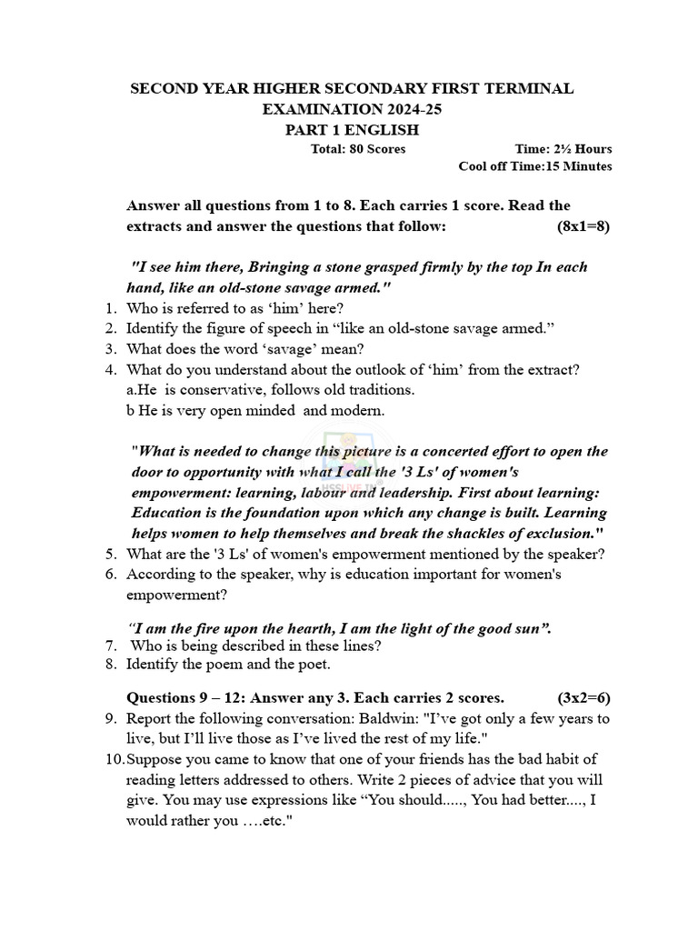 2024-25 English Exam Paper Guide | PDF