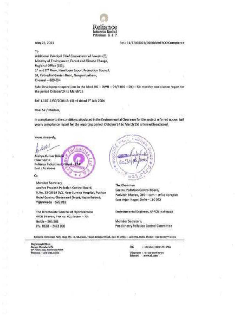 Compliance Report for Reliance Industries | PDF | Water | Earth Sciences