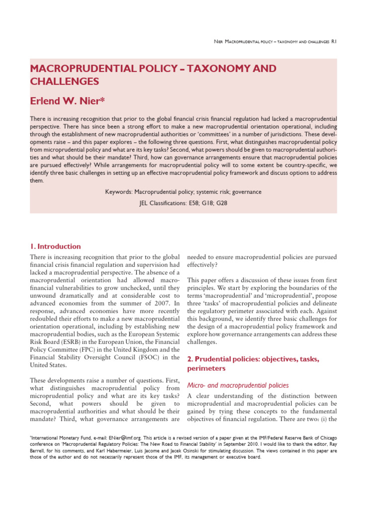 Macroprudential Policy: Key Challenges | PDF | Macroprudential ...