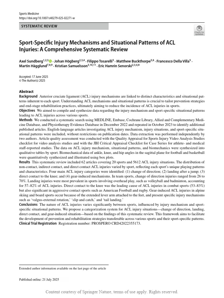 ACL Injury Mechanisms by Sport | PDF | Systematic Review