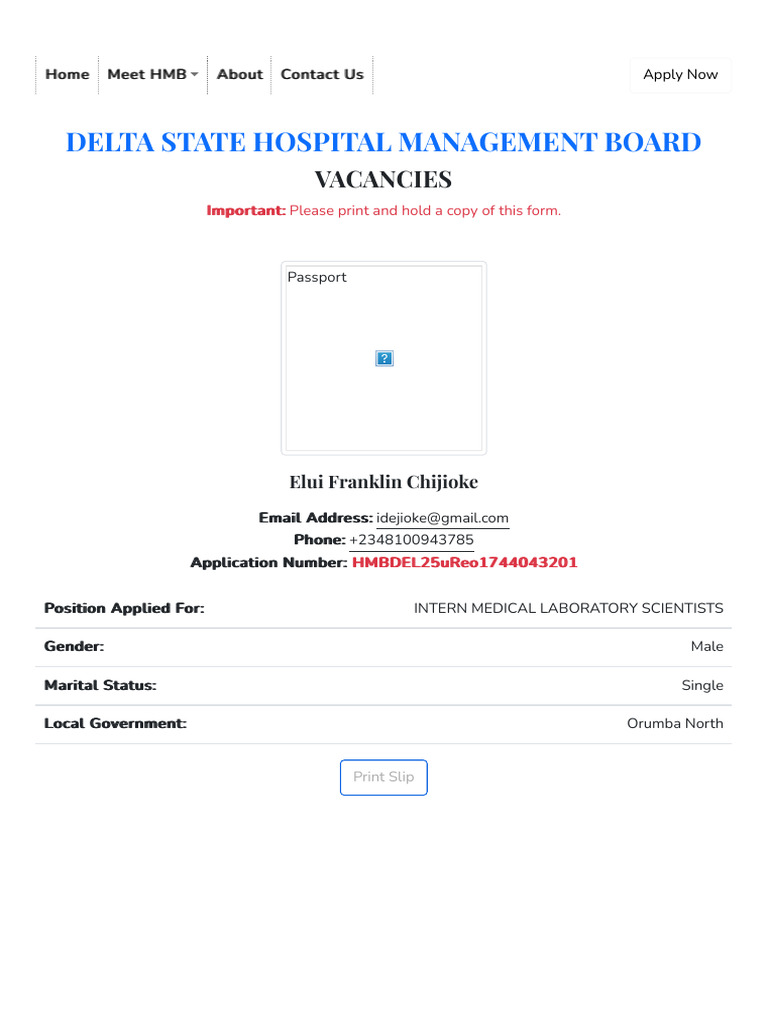 Delta State Hospital Management Board - Applicant Data | PDF