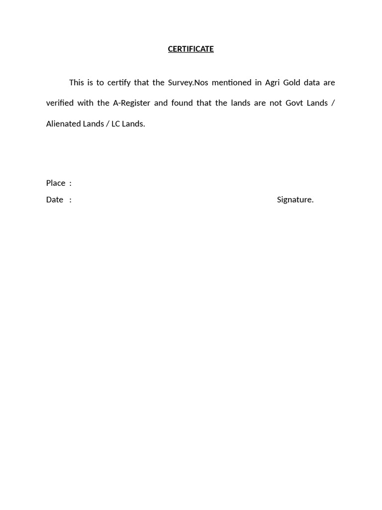Land Verification Certificate Template | PDF