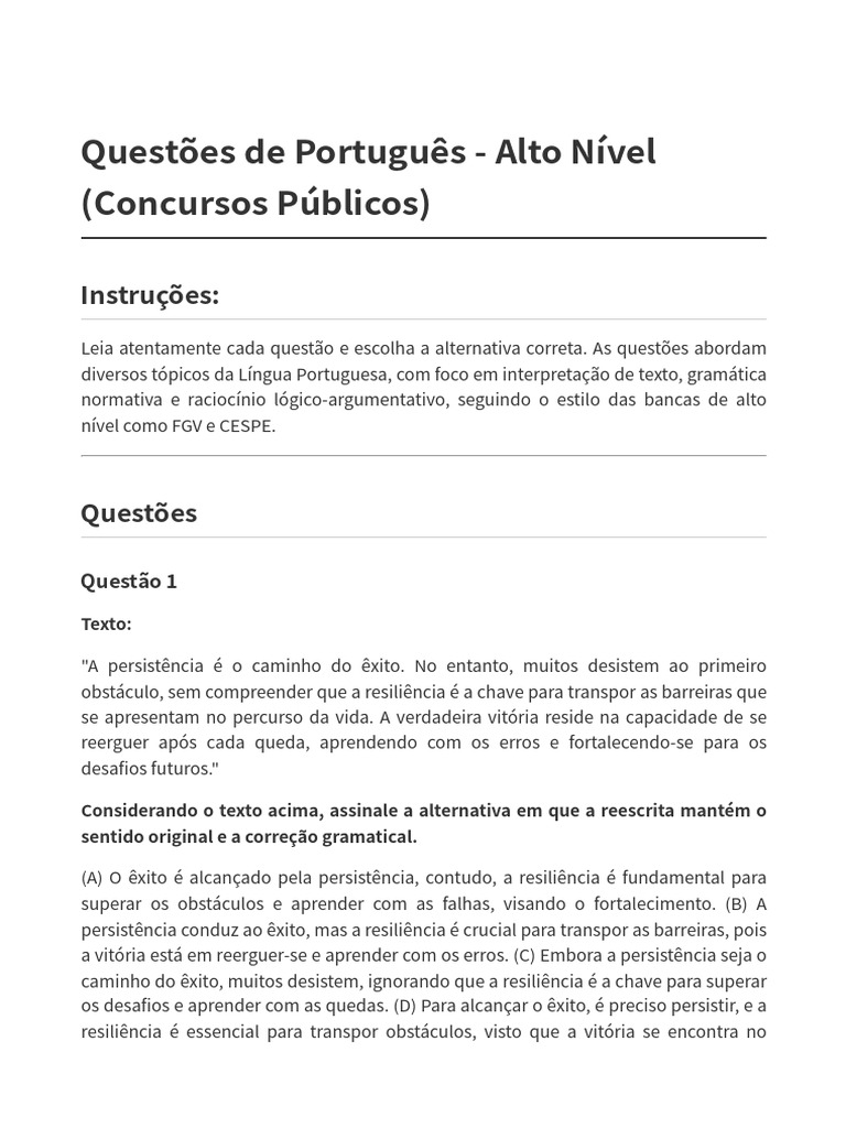 Questões de Português para Concursos | PDF | Assunto (gramática ...