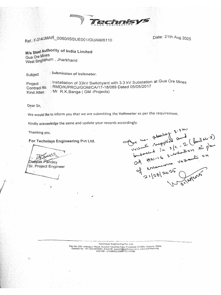Voltmeter Submission Receiving Letter | PDF