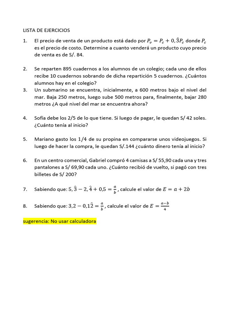 Lista de Ejercicios 1 | PDF