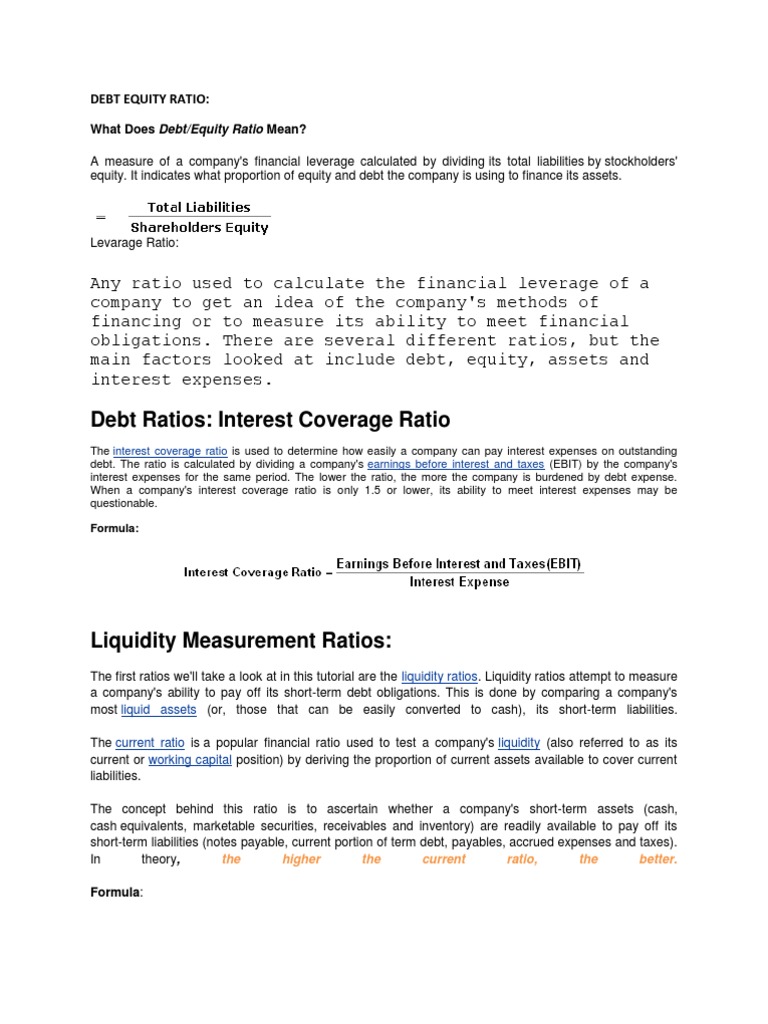 Debt Ratios: Interest Coverage Ratio | PDF | Profit (Accounting ...