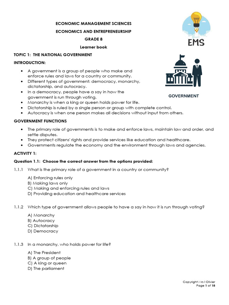Grade 8 Economic Management Overview | PDF | Taxes | Government Budget
