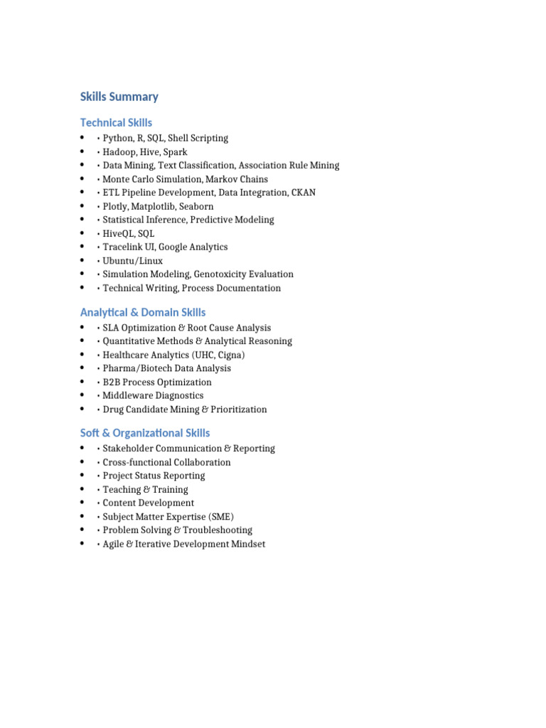 Comprehensive Skills Summary for Data Analytics | PDF
