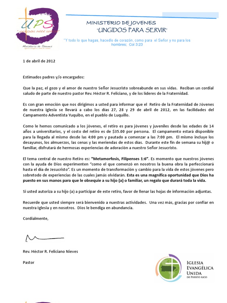 Carta y Permiso Retiro 2012  Religión y creencia  Religión y