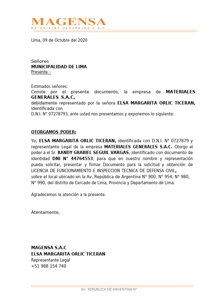 Poder para Licencia de Funcionamiento | PDF