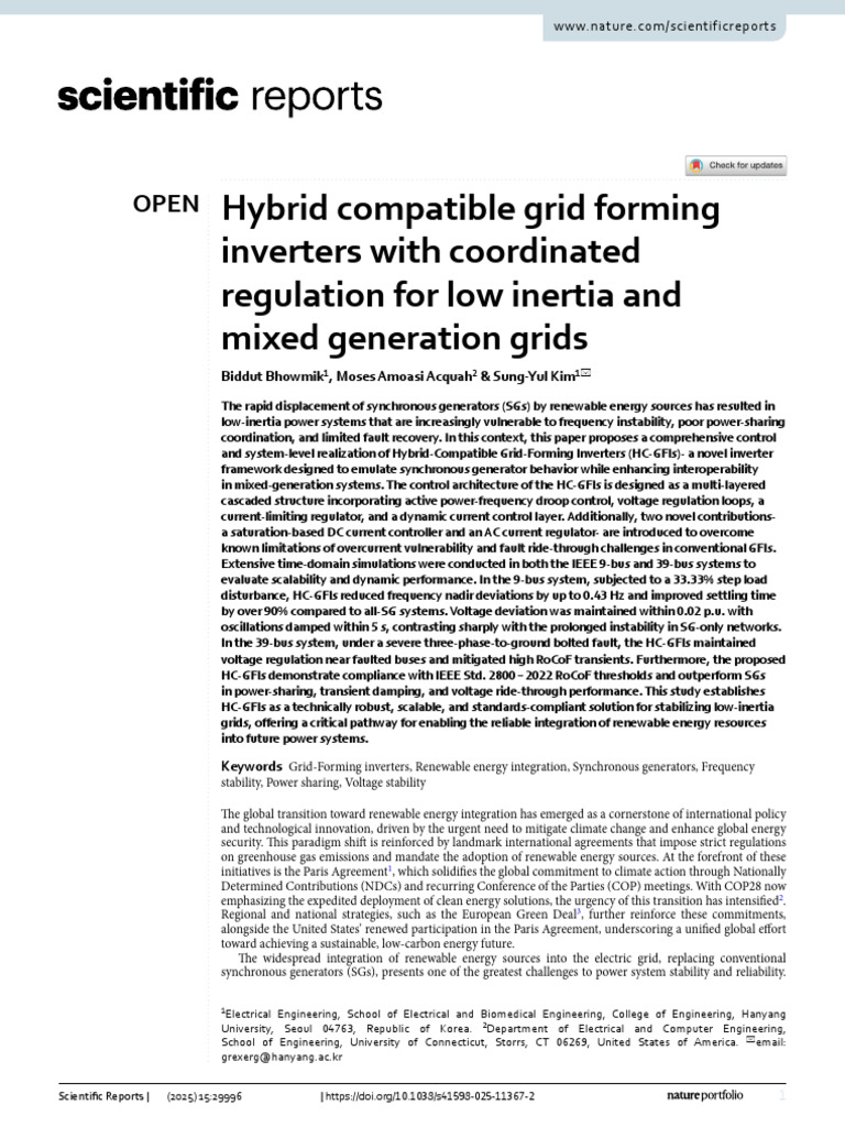 Hybrid Compatible Grid Forming Inverters With Coordinated Regulation ...