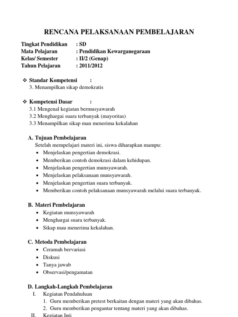 Rpp Kelas Ii Semester Ii Pendidikan Kewarganegaraan