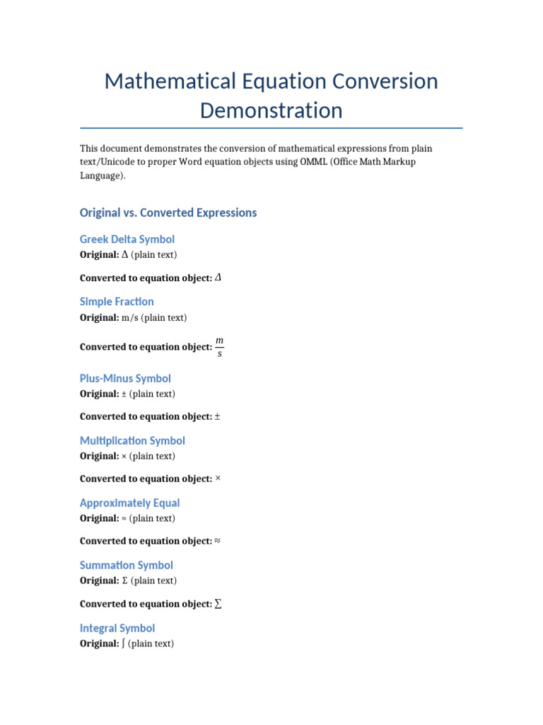 Convert Math Expressions to OMML | PDF