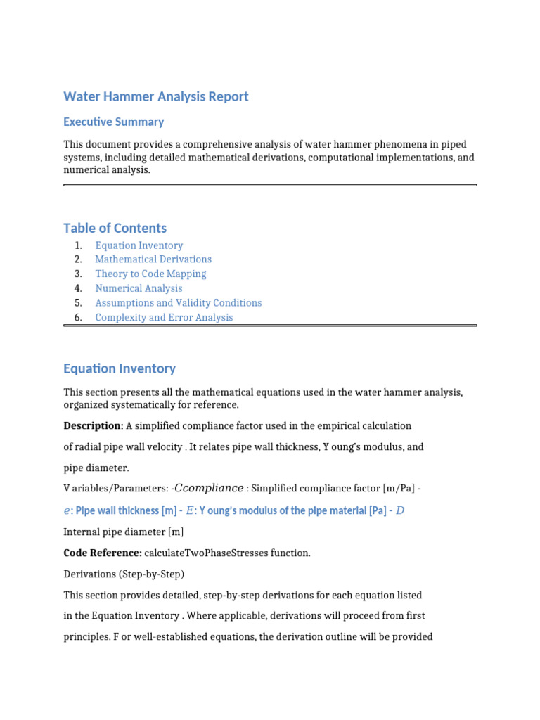 Water Hammer Wave Speed Analysis | PDF | Reynolds Number | Fluid Dynamics