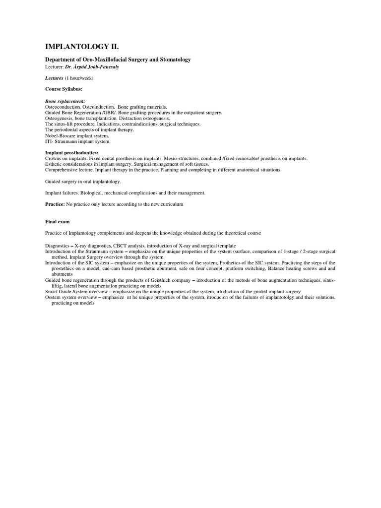 Implantology II FOK 20220606 | PDF