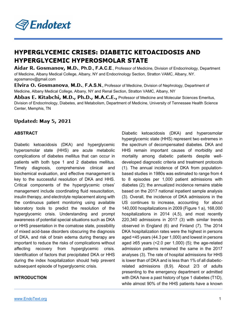 Hyperglycemic Crises Diabetic Ketoacidosis Dka and Hyperglycemic | PDF ...