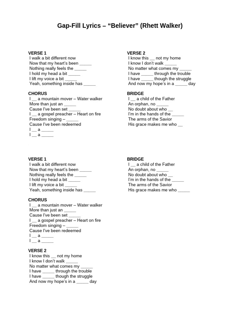 Gap-Fill Lyrics - 