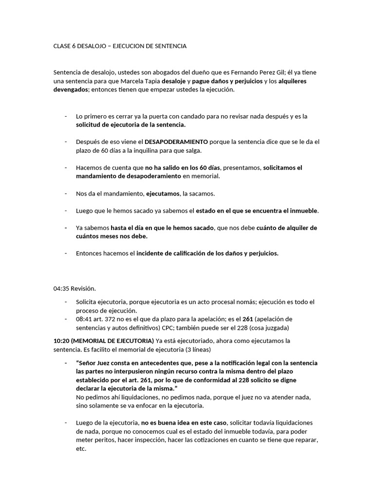 Clase 6 Desalojo - Ejecucion de Sentencia | PDF | Sentencia (ley) | Ley ...
