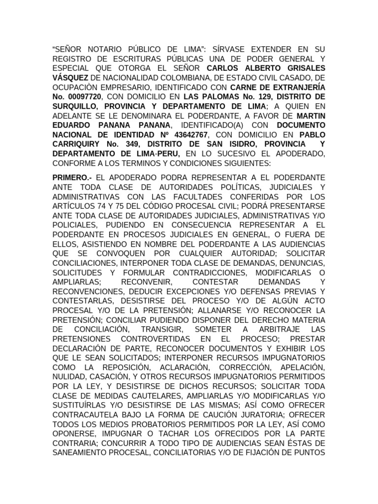 Poder Notarial General y Especial en Lima | PDF | Justicia | Crimen y ...