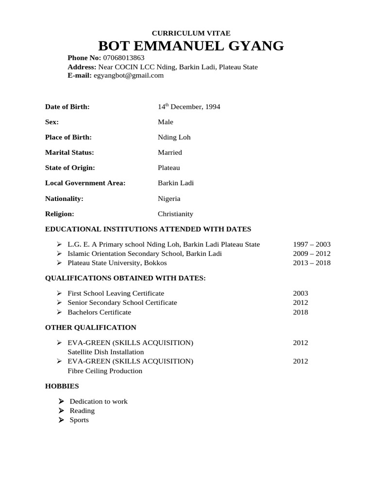 Emmanuel Gyang CV - Nigeria | PDF