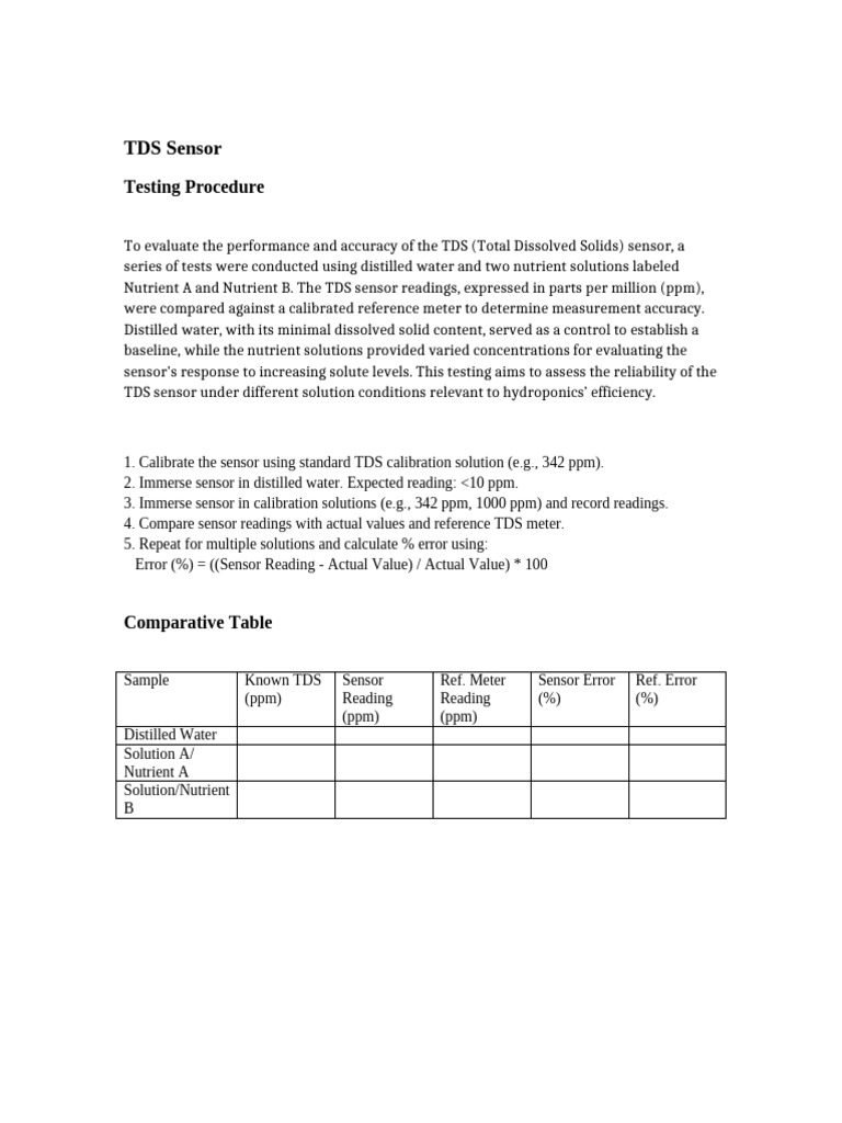 TDS Sensor Testing and Accuracy Evaluation | PDF