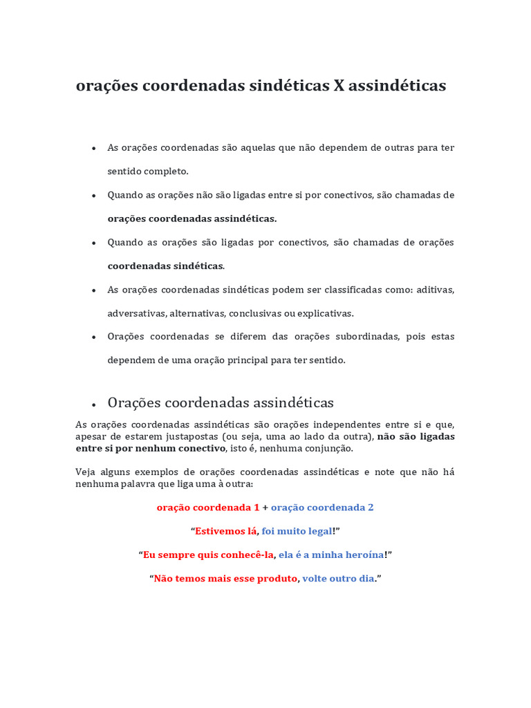 Oração Coordenada: Sindética vs Assindética | PDF