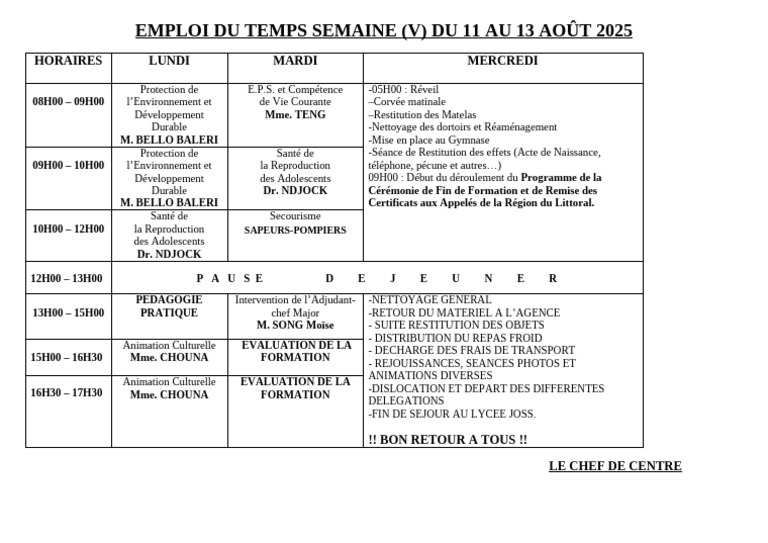 Emploi du Temps Semaine (V) LT 2025 - OK | PDF