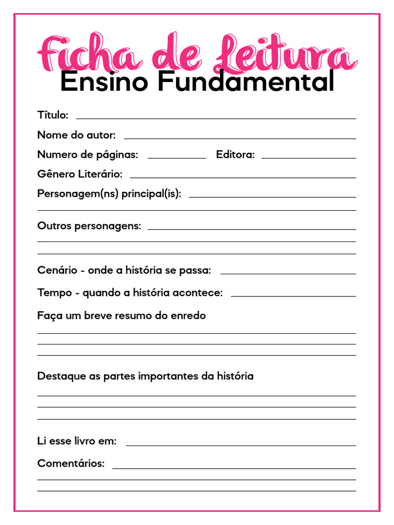 Ficha de Leitura 9 Anos | PDF