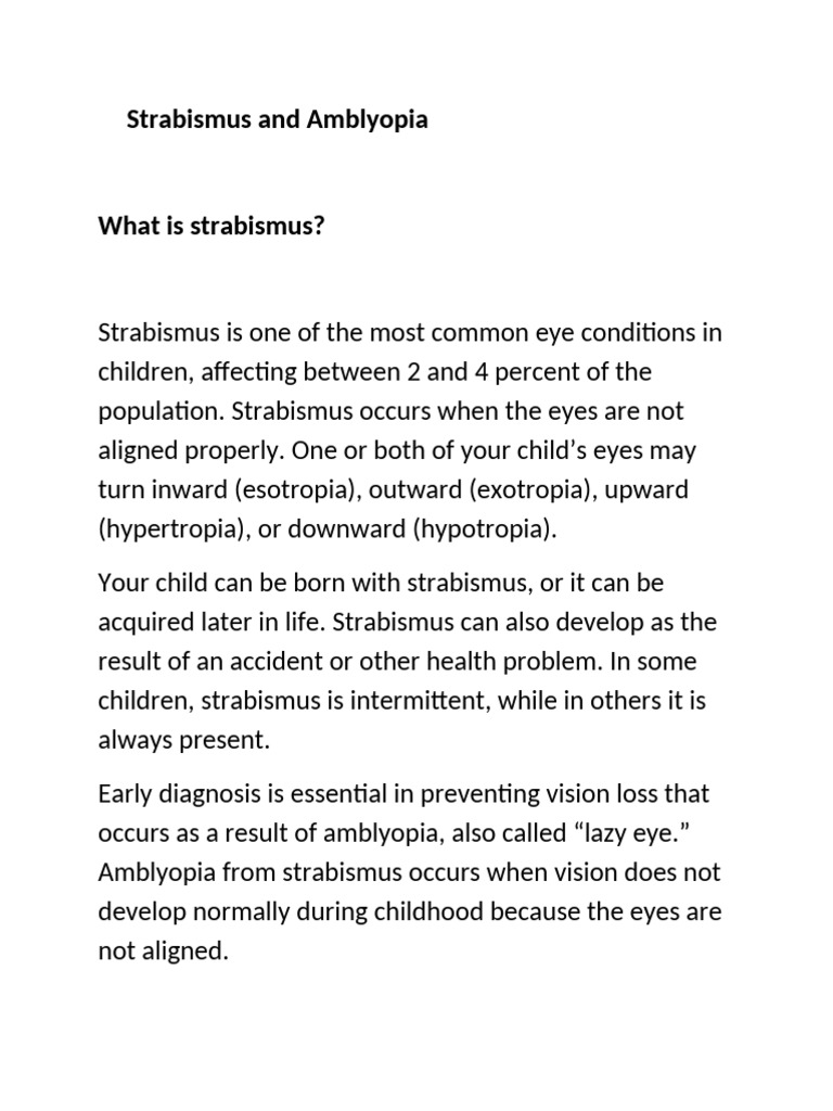 Understanding Strabismus and Amblyopia | PDF | Medical Specialties ...