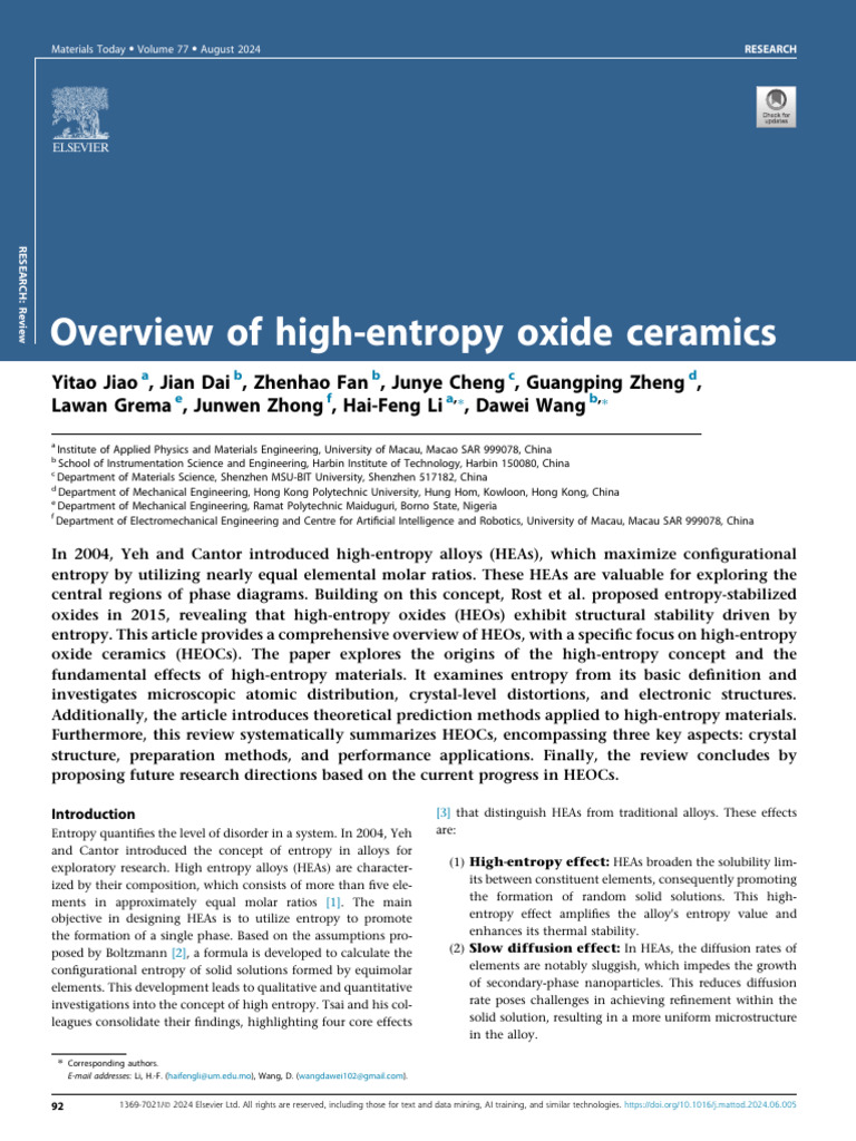 Overview of High-Entropy Oxide Ceramics | PDF | Ion | Density ...