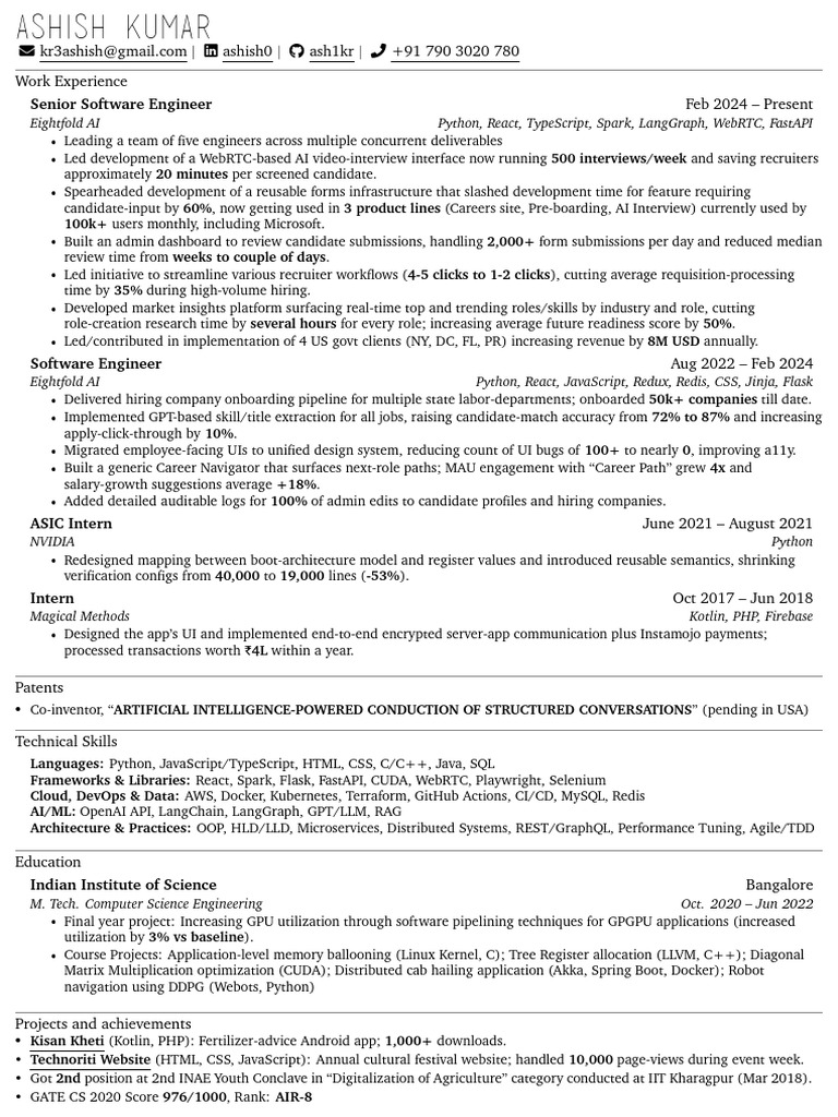 Ashish Kumar - Senior Software Engineer Resume | PDF | Websites | Computing