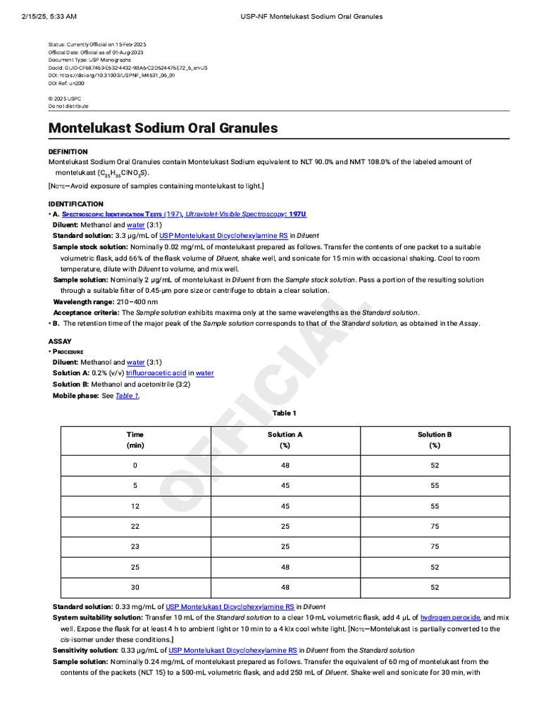 Montelukast Sodium Granules Analysis | PDF | Chromatography | Chemical ...