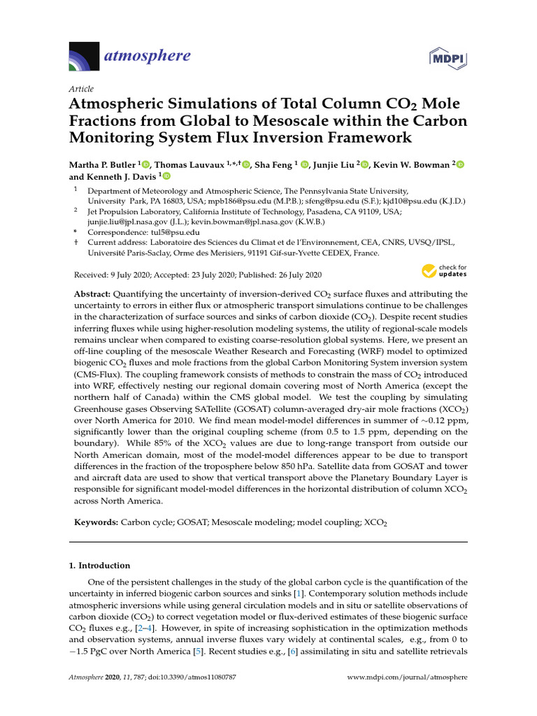 Atmospheric Simulations of Total Column CO2 Mole Fractions From Global ...