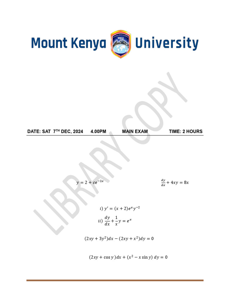 Ordinary Differential Equations Exam 2024 | PDF | Equations ...