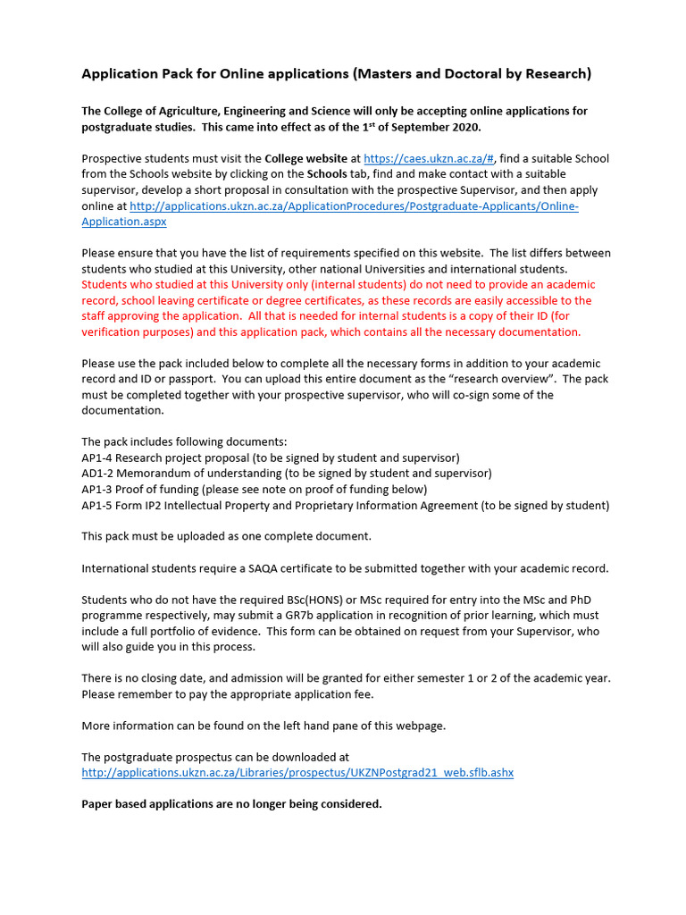 Application Pack Postgraduate Degrees AES - Aphiwe Sishi | PDF | Thesis ...