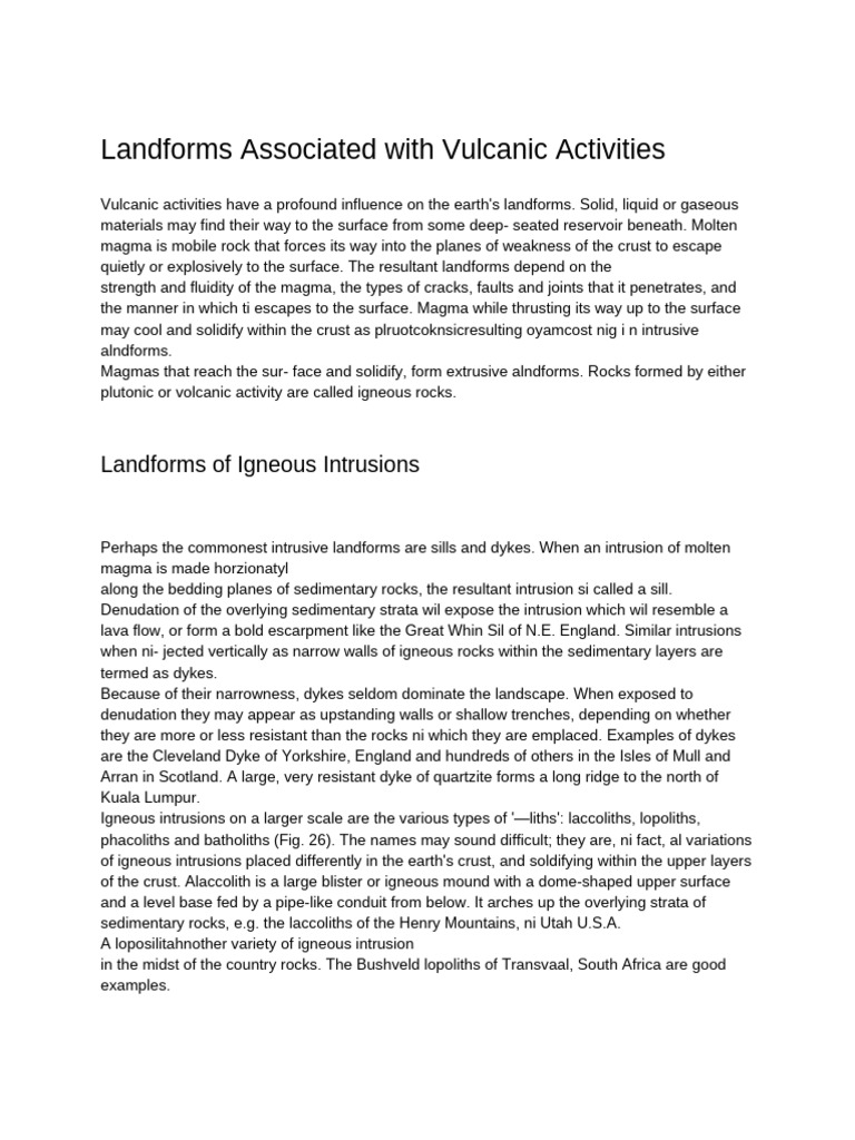 Landforms from Volcanic Activity | PDF | Volcano | Lava