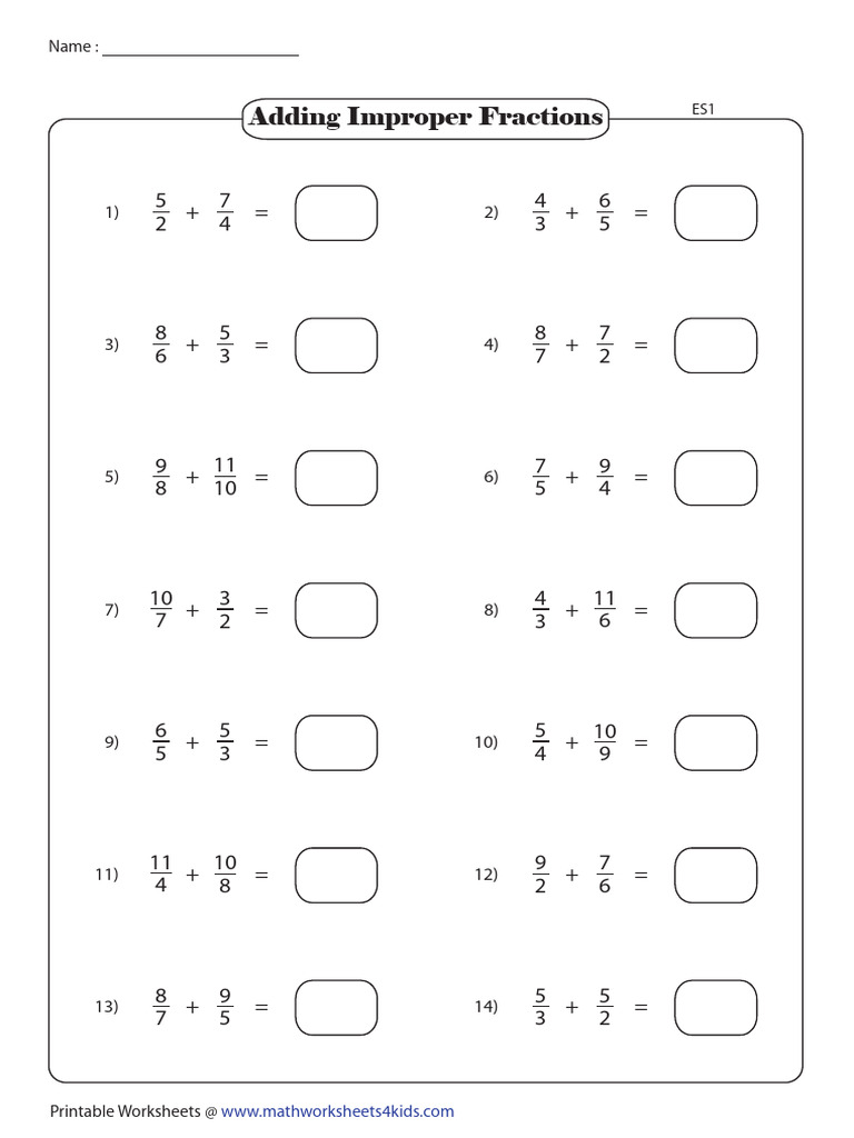 Adding Improper Fractions, Grade 4, 5 | PDF