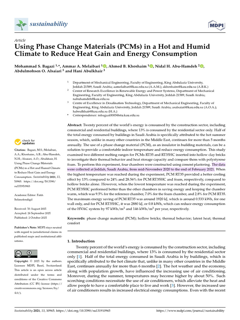 PCMs for Energy Savings in Hot Climates | PDF | Heat Transfer | Thermal ...