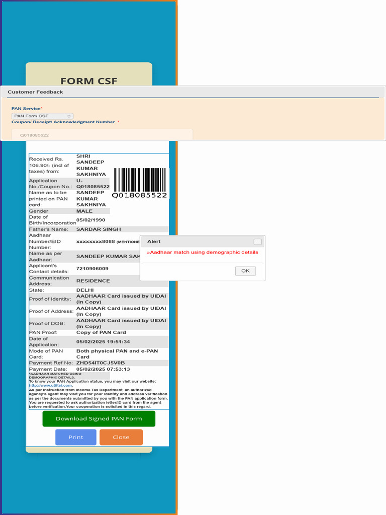 CSF PAN Application Acknowledgment | PDF | Access Control ...