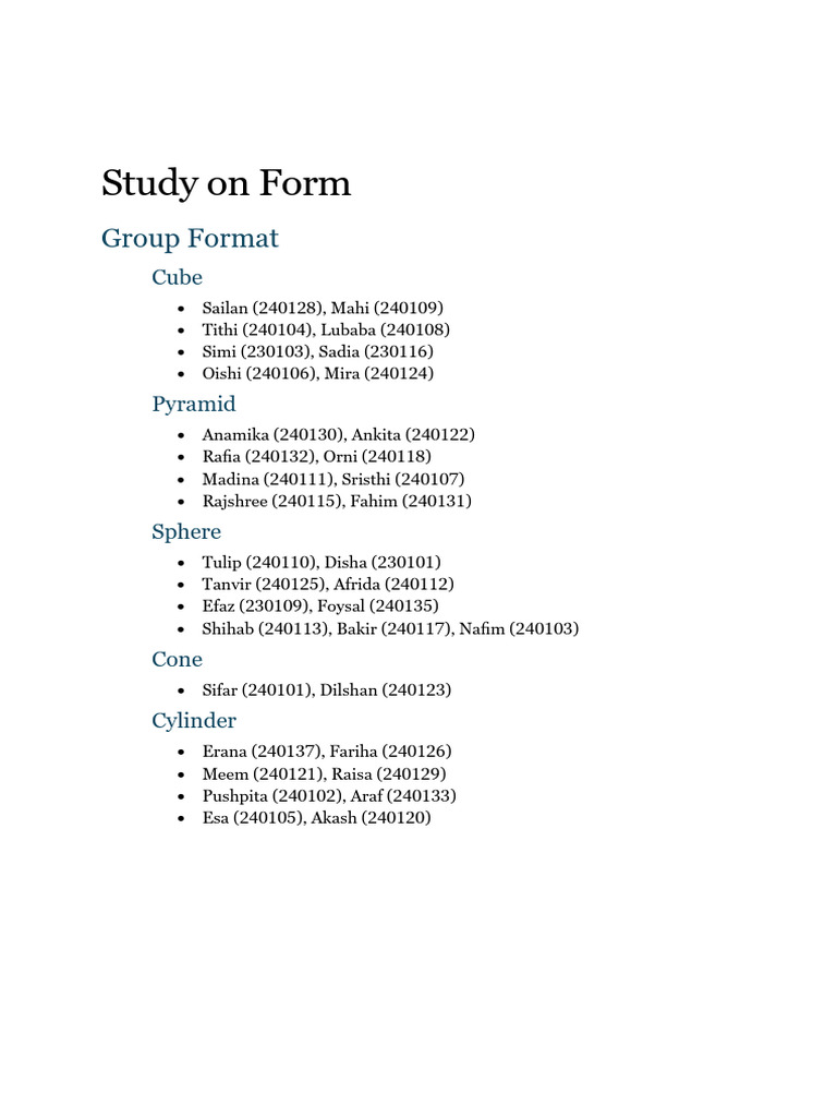 Study On Form Group List | PDF