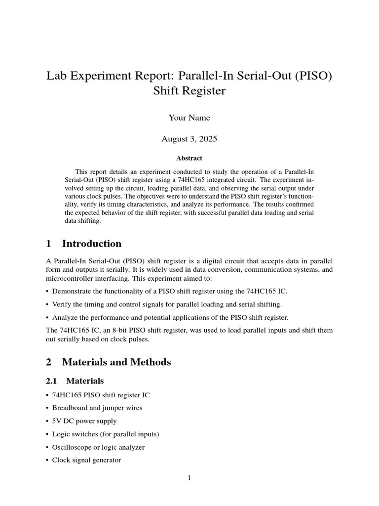 PISO Shift Register Experiment Report | PDF | Electricity | Computer ...
