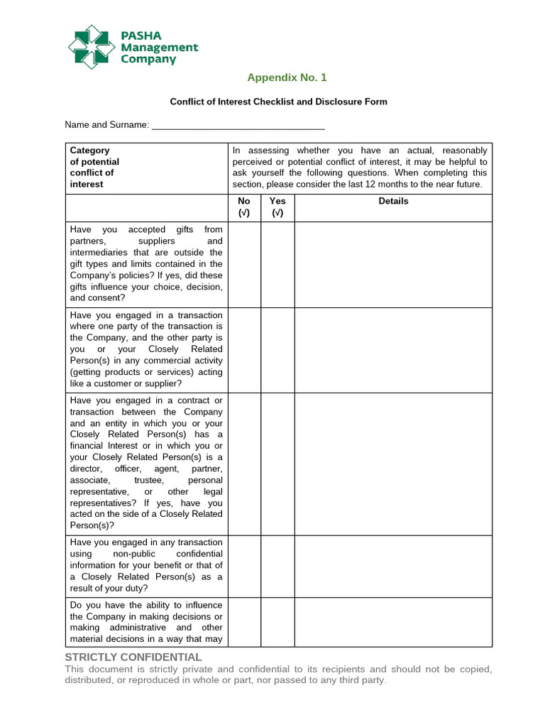 Conflict of Interest Checklist | PDF | Conflict Of Interest | Business